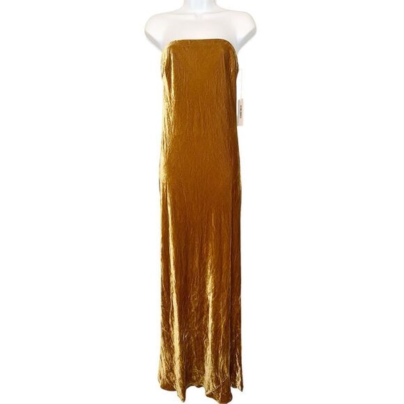 Reformation size L Sylvania Velvet Maxi Dress Gold Strapless Silk Blend Cocktail - Picture 2 of 9